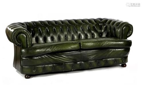 Green leather Chesterfield sofa