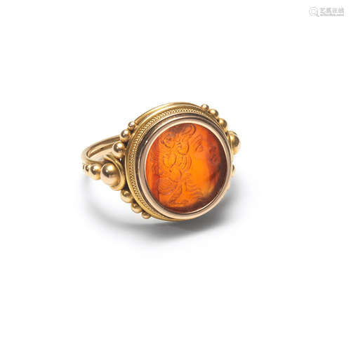 A carnelian intaglio ring of a head, 18th-19th century