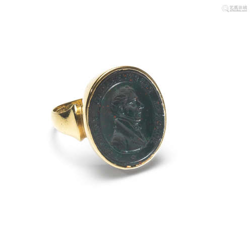 A gold and bloodstone intaglio, of a man, 18th-19th century