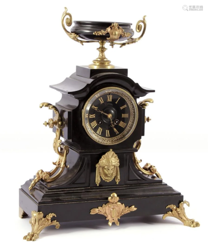 Black French marble mantel clock