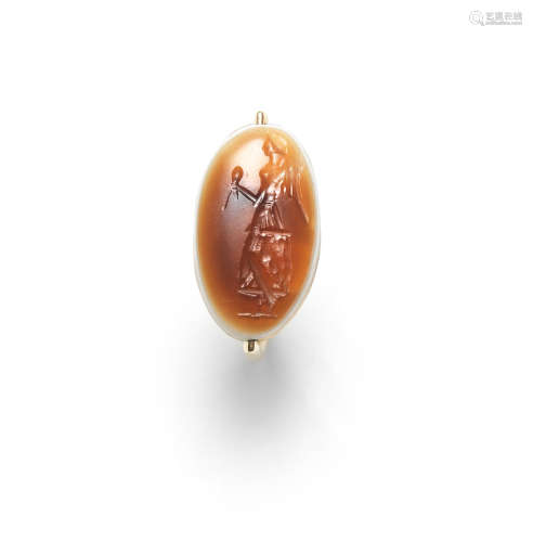 A banded agate intaglio of Nike, possibly Roman