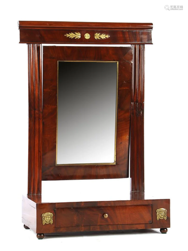 Mahogany veneer mirror with drawer