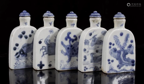 5 porcelain snufbottles