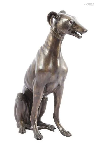 Anonymous, bronze sculpture of a sitting dog, with