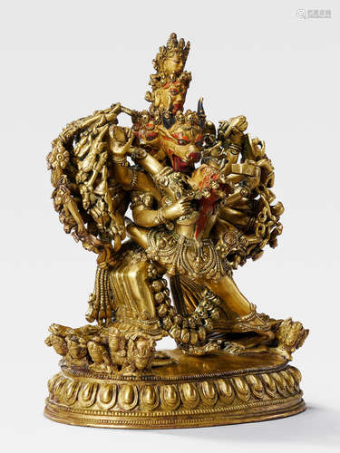 A GILT COPPER ALLOY FIGURE OF VAJRABHAIRAVA TIBET, 18TH CENTURY