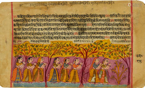 AN ILLUSTRATION FROM A BHAGAVATA PURANA SERIES: THE GOPIS SEEKING KRISHNA GUJARAT, EARLY 17TH CENTURY