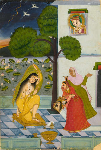 MAHARAO RAM SINGH II OF KOTA OBSERVES HIS LOVER BATHING KOTAH, CIRCA 1827