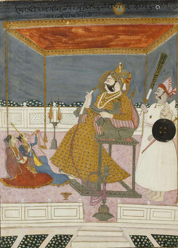 MAHARAJA SURAT SINGH WITH HIS ATTENDANTS BIKANER, EARLY 19TH CENTURY