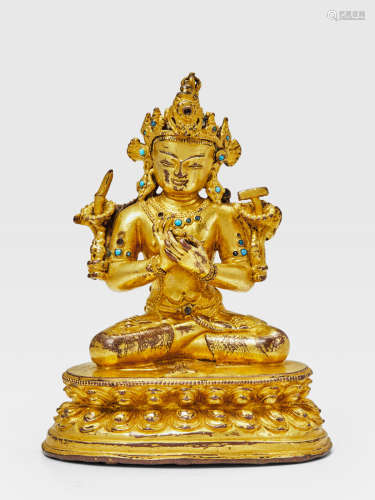 A GILT COPPER ALLOY FIGURE OF MANJUSHRI NEPAL, 14TH CENTURY