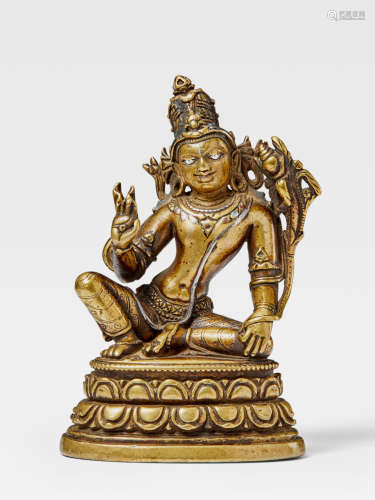 A SILVER AND COPPER INLAID BRASS FIGURE OF MAITREYA NORTHEASTERN INDIA, PALA PERIOD, CIRCA 12TH CENTURY