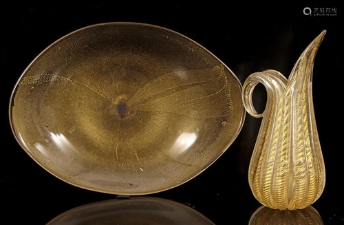 Decorative glass pitcher with gold color