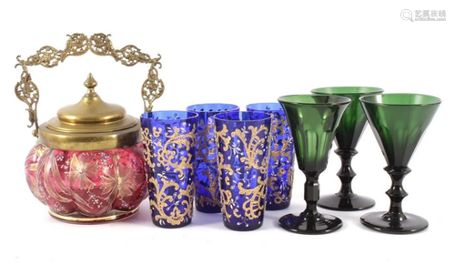 7 antique colored glass