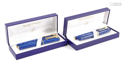 2 boxes with a total of 5 various Waterman pens