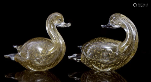 2 hand-blown glass ducks