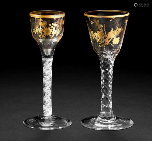 Two Giles gilded wine glasses, circa 1765-70