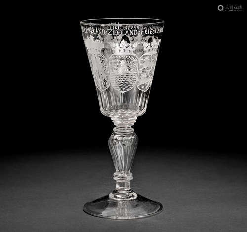 A Dutch engraved armorial goblet, second quarter 18th century