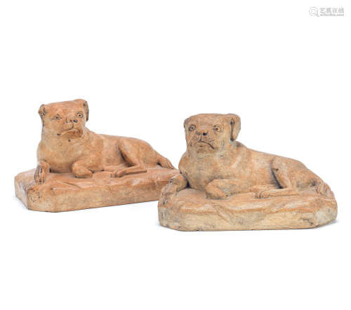 Two London stoneware models of the pug dog 'Trump', dated 1815 and 1816