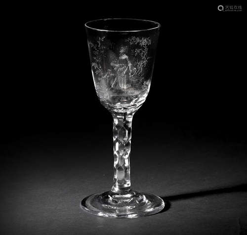 A fine Dutch stipple-engraved wine glass by 'Alius', circa 1780