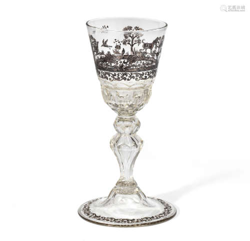 A Saxon Schwarzlot enamelled goblet, mid-18th century