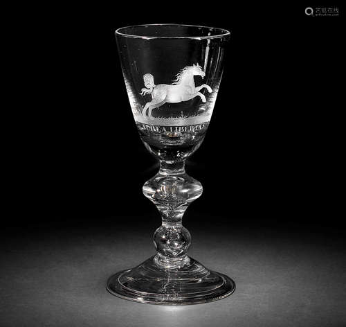 An engraved heavy baluster 'Liberty' goblet, circa 1710-20