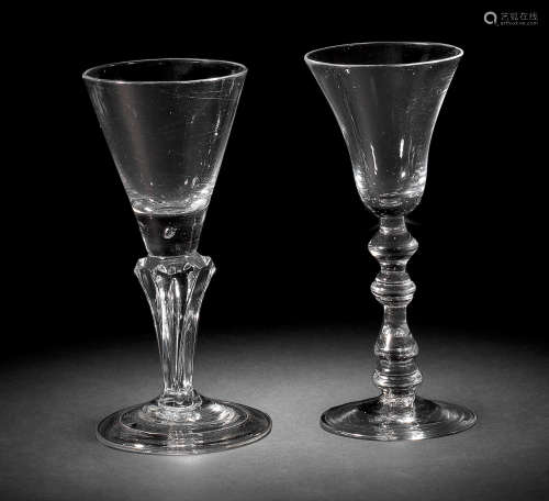 A baluster wine glass and a light baluster glass, circa 1715 and 1745