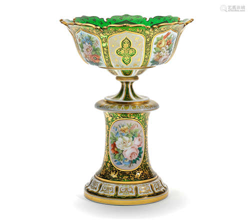 A Bohemian overlay pedestal bowl, circa 1860