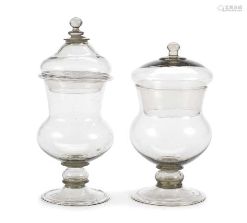 Two pharmacy jars and covers, 17th century