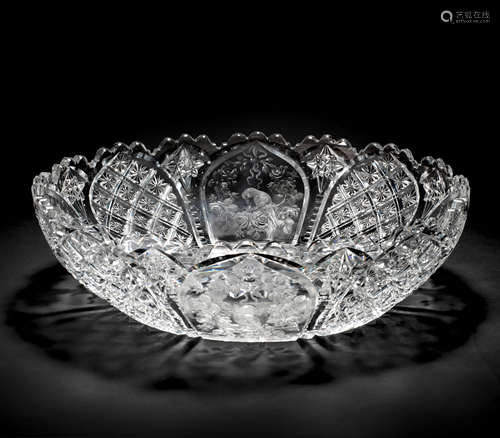 A large Thomas Webb and Sons engraved 'Rock Crystal' bowl by William Fritsche, early 20th century