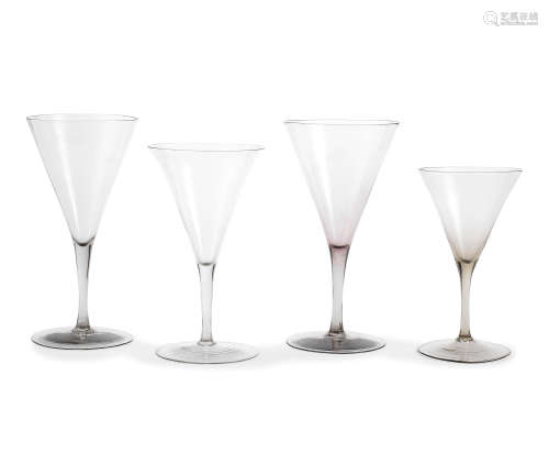 Four façon de Venise wine glasses, probably French, late 17th or early 18th century