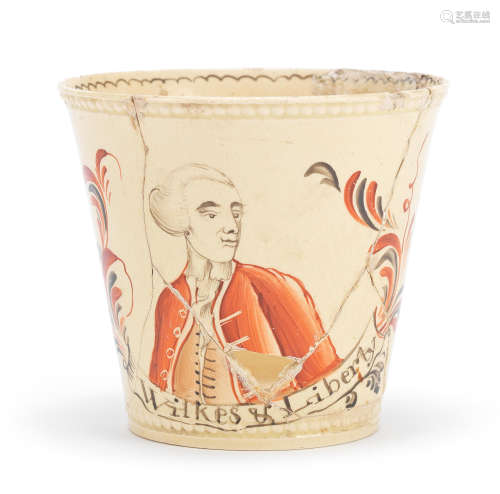 A very rare political commemorative creamware beaker, circa 1765