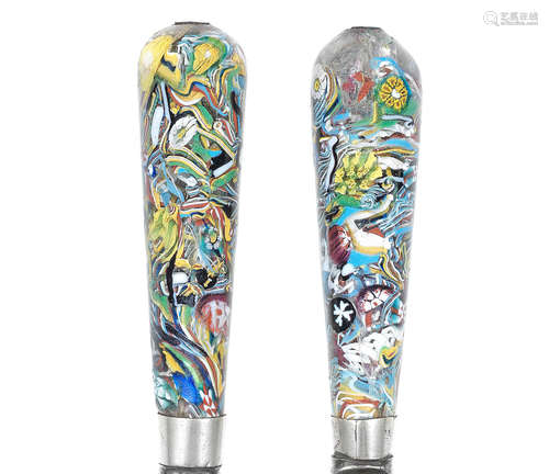 A very rare pair of millefiori knife handles by Bernard Perrot Glasshouse, Orléans, second half 17th century