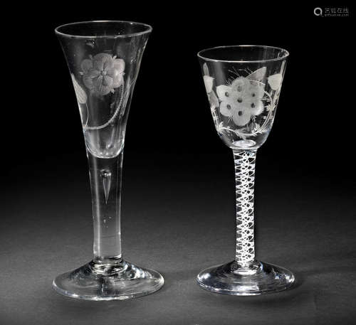 Two engraved wine glasses of Jacobite interest, mid-18th century