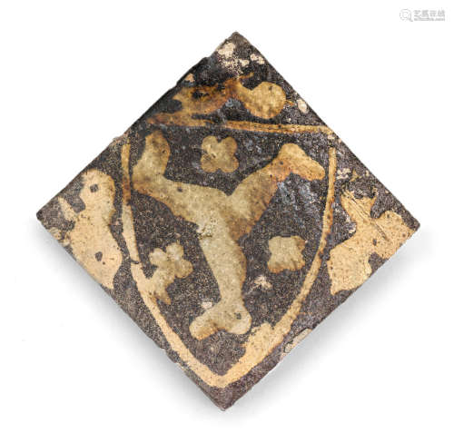 A medieval armorial encaustic floor tile, 14th century