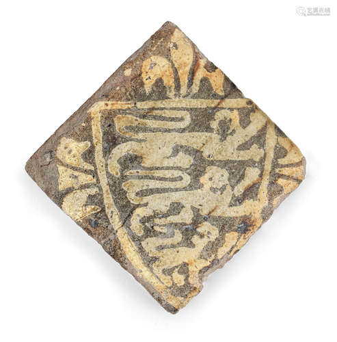 A medieval armorial encaustic floor tile, 14th century