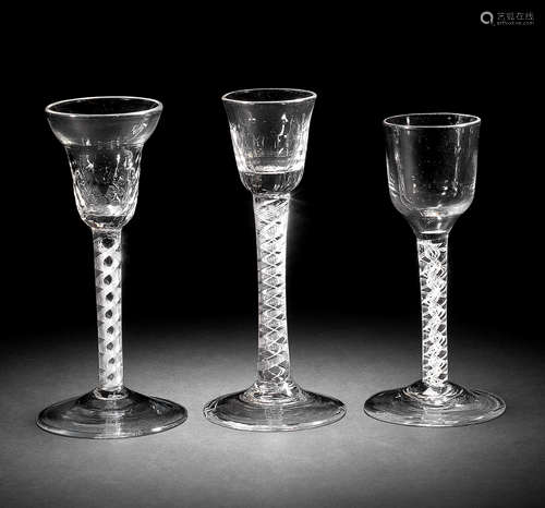 Three glasses with twist stems, mid-18th century