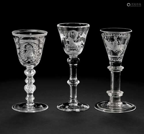 Three engraved wine glasses, second half 19th century