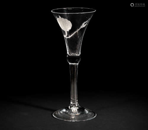 An unusual Jacobite engraved wine glass, circa 1745-50