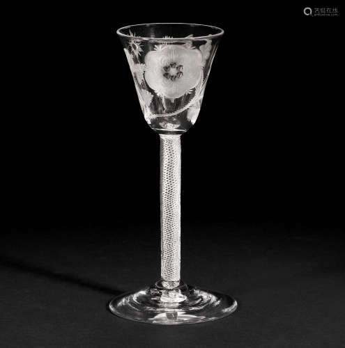 A Jacobite engraved airtwist wine glass, circa 1750