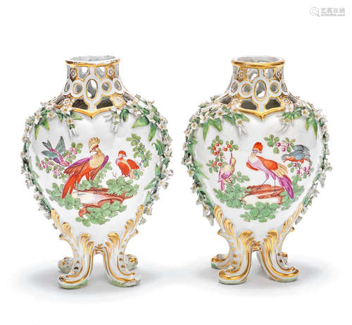 A pair of Chelsea vases, circa 1765