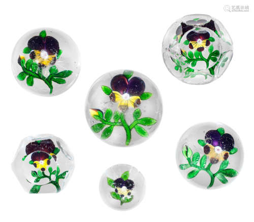 Six Baccarat pansy paperweights, circa 1850