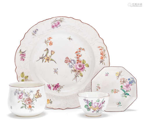 A Chelsea teabowl and saucer, finger bowl and soup plate, circa 1752-56