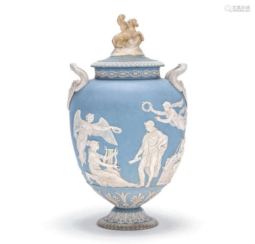A Wedgwood blue jasper 'Pegasus' vase and cover, first half 19th century