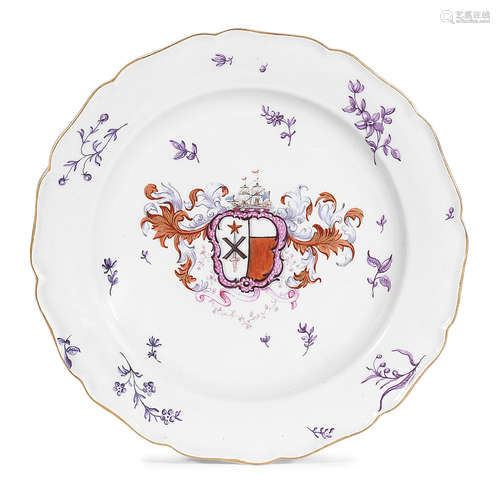 A Worcester armorial plate, circa 1767-70