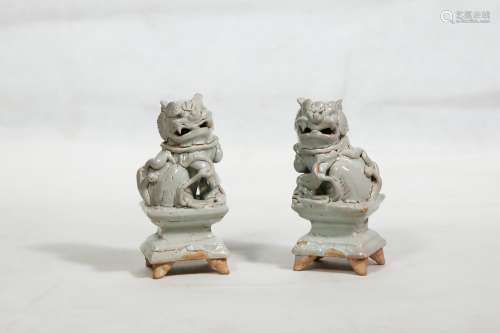 A Pair Of White Glazed Porcelain Lions,Ming Dynasty