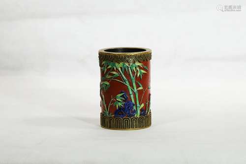 A Famille Rose Porcelain Brush Pot