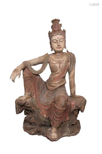 A Carved Wood Guanyin Statue