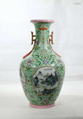A Turquoise Glazed Porcelain Vase,Qing Dynasty