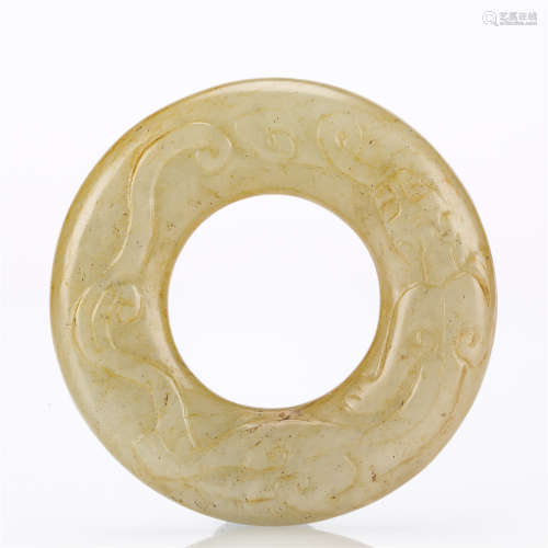 白玉浮雕螭龙纹环