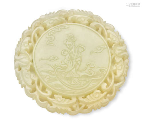 A Carved White Jade Plaque 19th century