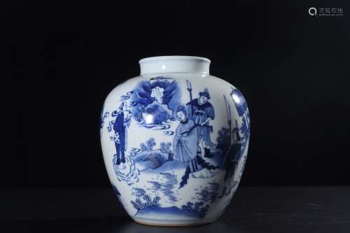 A Chinese Blue and White Figure Painted Porcelain Jar